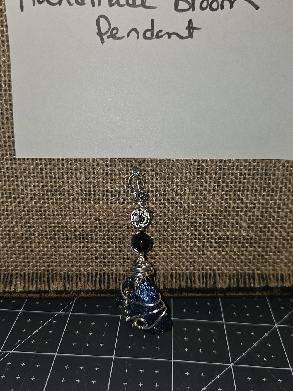 Handcrafted Blue Kynite BROOM Wire-Wrap Pendant Necklace